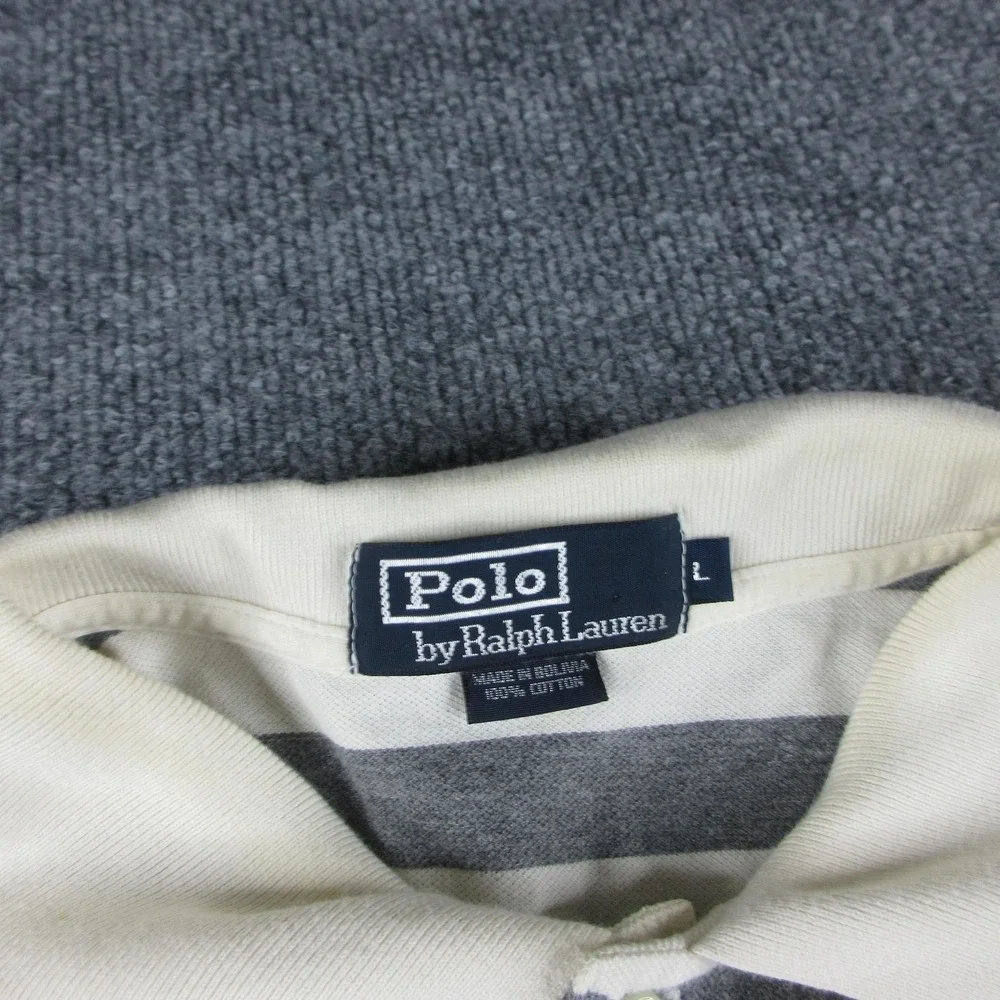 Polo By Ralph Lauren Polo Shirt Mens L Gray Striped Short Sleeve Logo Flaw
